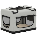 Grand Sac Transport Chat Chien Plaible Respirant Sangle Sécurité Coussin Lavable Gamelle Pliable 70x52x50cm Gris Clair-0