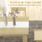 Table de salle à manger pour 6 personnes en bois aspect naturel et blanc, dim. 140L x 90l x 75H cm-4