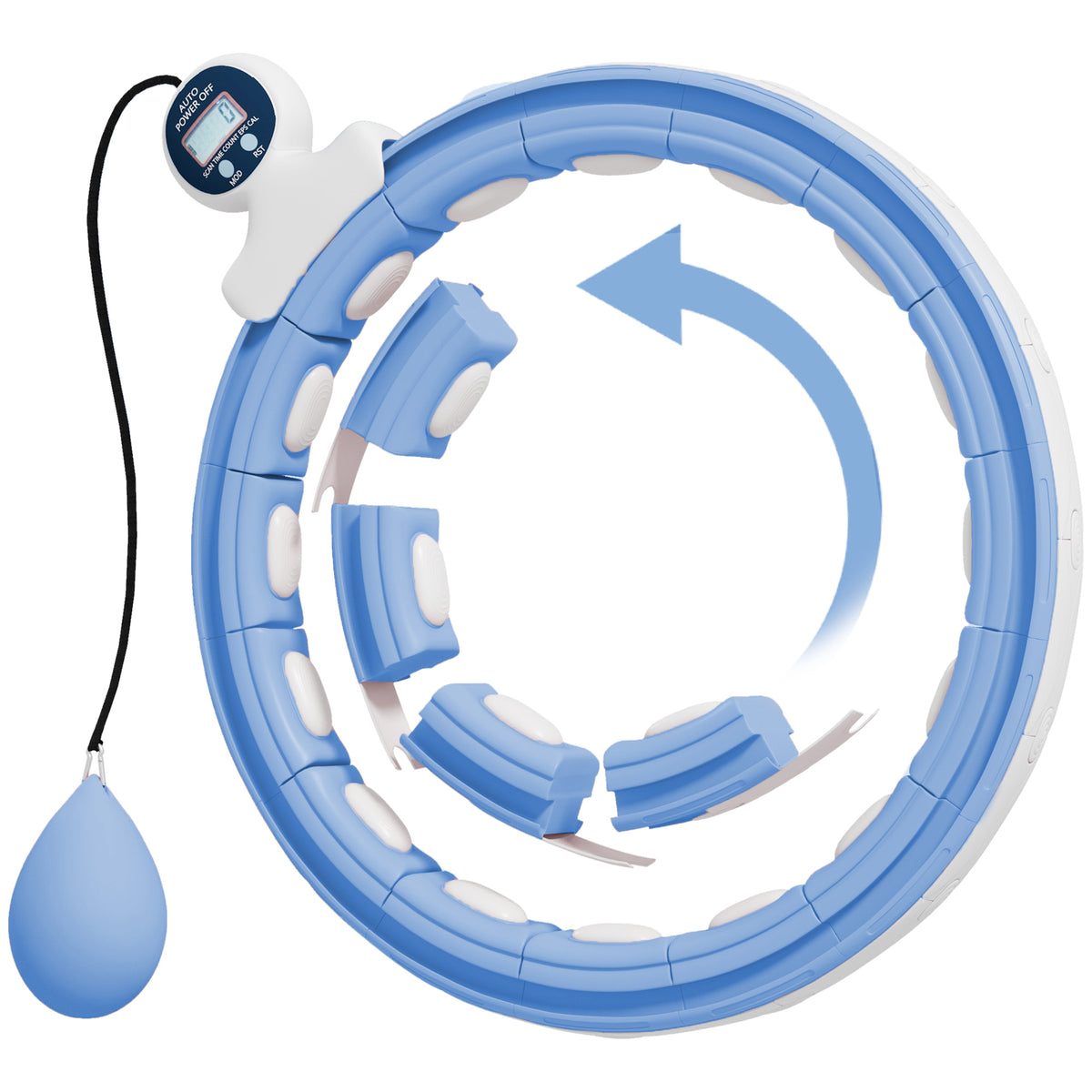 Hula Hoop Cerceau avec Picots de Massage ajustable de 76 à 113 cm de tour de taille 16 segments amovibles, bleu clair-0