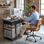 Bureau avec rangement avec prises de courant, 3 tiroirs en tissu et 4 étagères de rangement, 120 x 40 x 76 cm, noir-7