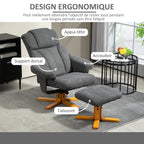 Fauteuil relax avec repose-pied, fauteuil de relaxation, dossier inclinable, assise rembourrée, 79x80x104cm, gris foncé-4