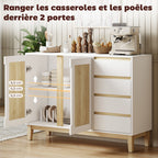 Buffet, meuble de rangement avec 2 portes et 4 tiroirs, étagère réglable, 120 x 40 x 86 cm, blanc et chêne-3