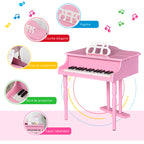 Piano à queue enfant en bois Piano enfant clavier de piano 30 touches - tabouret et pupitre inlus - Instrument de Musique - MDF rose-3