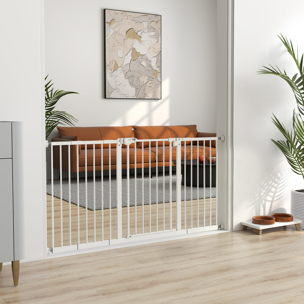 Barrière de sécurité animaux porte fermeture automatique système de double verrouillage sans perçage 3 extensions blanc-1