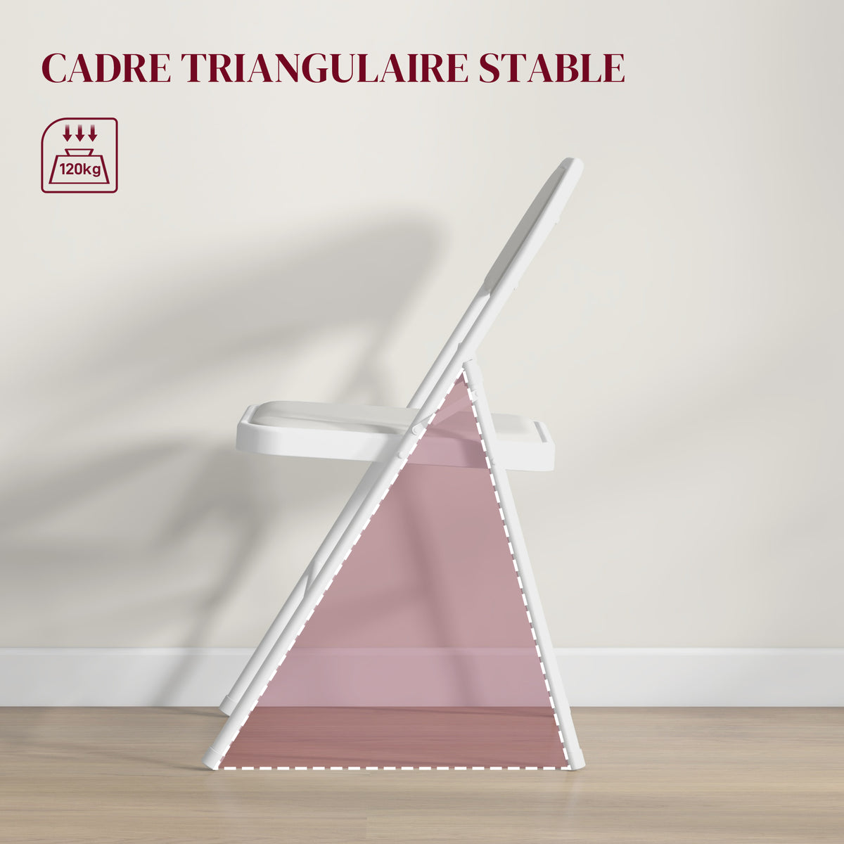 Lot de 2 chaises pliantes chaises de salle à manger portables cadre en acier dim. 45l x 46P x 78H cm blanc-4
