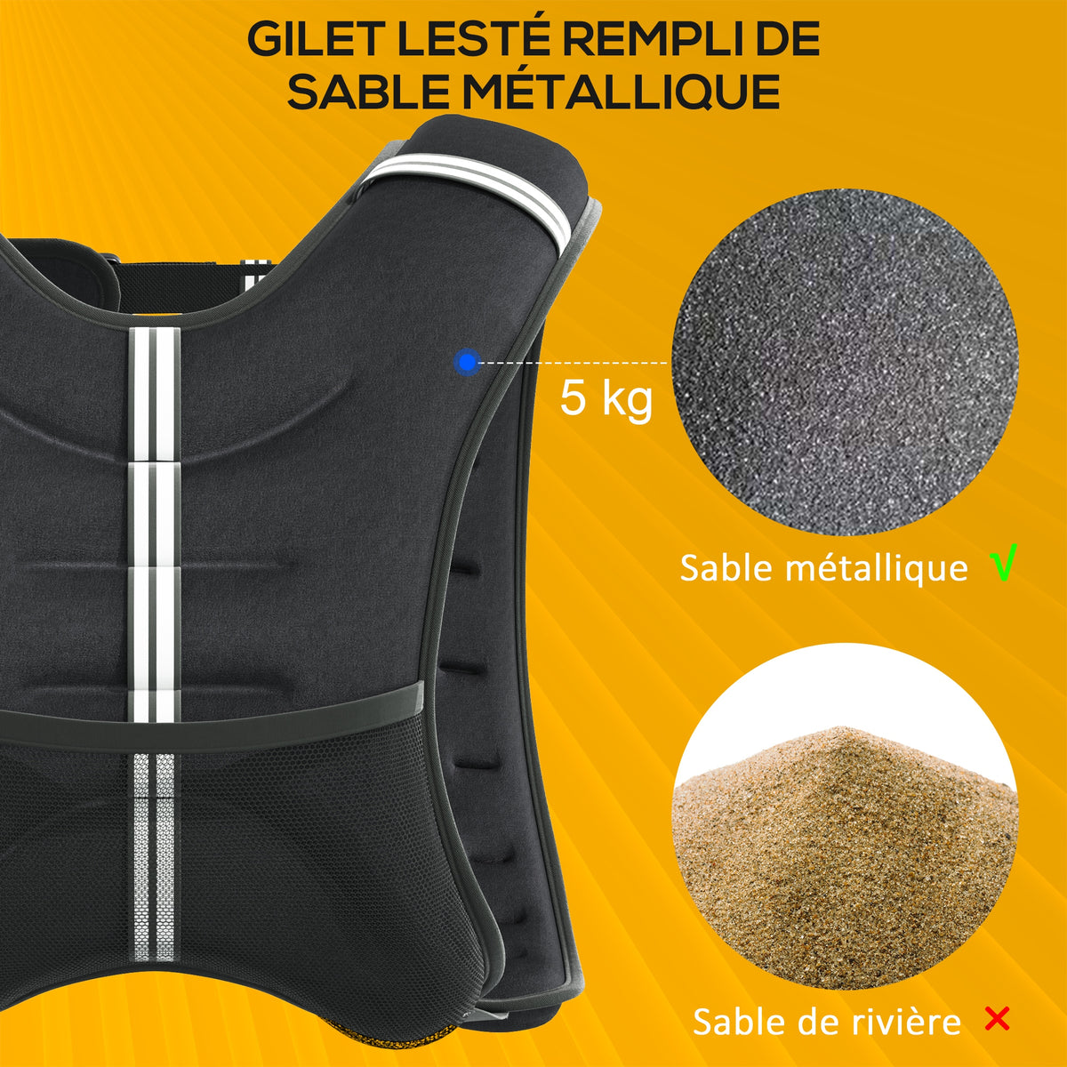 Gilet lesté de 5 kg, veste lestée, pour homme et femme, avec poche de rangement, tissu Oxford, sable métallique, noir-4
