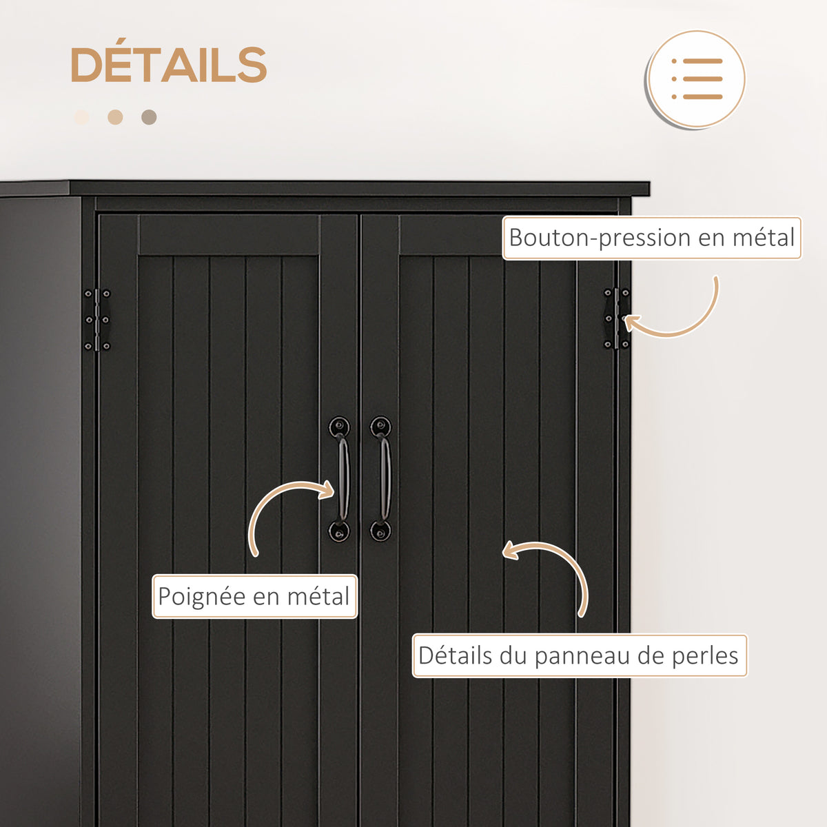 Buffet de cuisine armoire de cuisine contemporaine multi-rangements 2 placards 3 étagères 60 x 30 x 123 cm noir-4