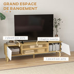 Meuble TV pour télévision jusqu'à 65 pouces design scandinave 2 portes 2 niches avec passe-câbles 150 x 30 x 42 cm-4