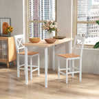 Lot de 2 tabourets de bar, chaises hautes campagne, dossier haut et repose-pieds, 41x46x97,5cm, blanc et bois naturel-8