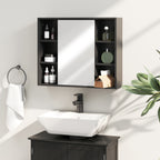 Meuble salle de bain avec miroir, placard à portes et 6 compartiments ouverts, 60 x 14,5 x 49,4 cm, noir-7
