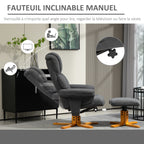 Fauteuil relax avec repose-pied, fauteuil de relaxation, dossier inclinable, assise rembourrée, 79x80x104cm, gris foncé-3