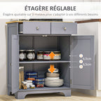 Meuble de rangement buffet salon avec placards, 2 tiroirs et étagères réglables, 68x40,3x85cm, gris et bois naturel-5