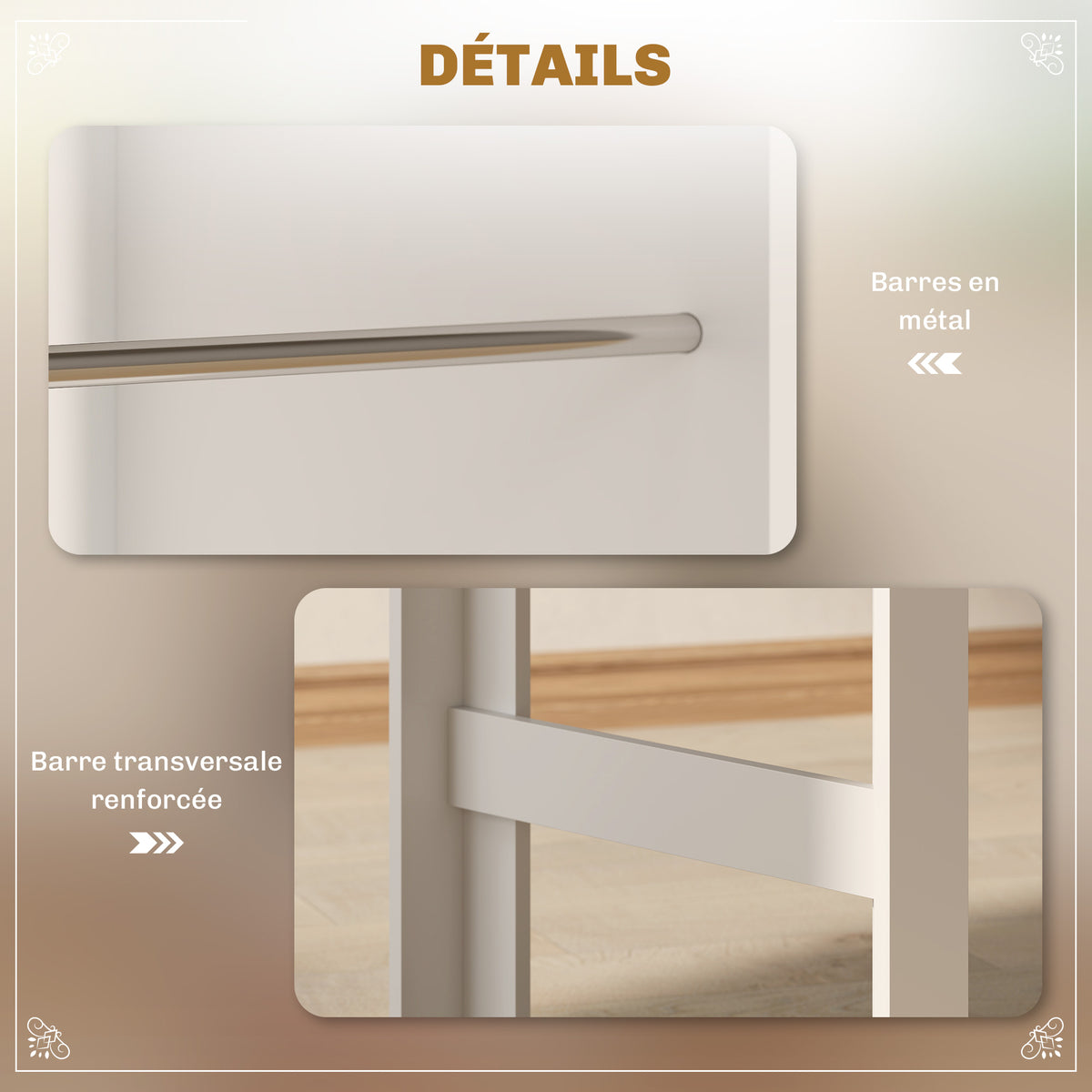 Table de bar table haute de cuisine mange-debout comptoir 112L x 57l x 106H cm - 3 étagères - aspect chêne clair blanc-5