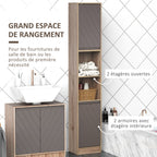 Meuble colonne salle de bain à 6 niveaux, meuble de rangement étroit avec 2 portes, 2 compartiments ouverts et étagère réglable, pour toilette, petits espaces, 30 x 24 x 170 cm gris et chêne-3