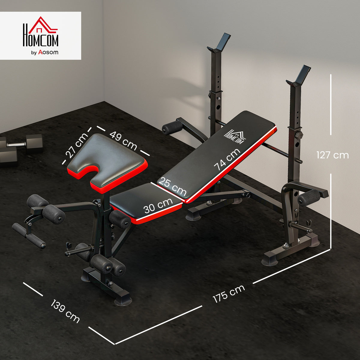Banc de musculation Fitness entrainement complet avec support d'haltères dossier réglable acier 175 x 139 x 127 cm noir-2
