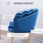Fauteuil salon fauteuil en velours fauteuil coquillage avec pieds en métal doré pour chambre à coucher, bleu-4
