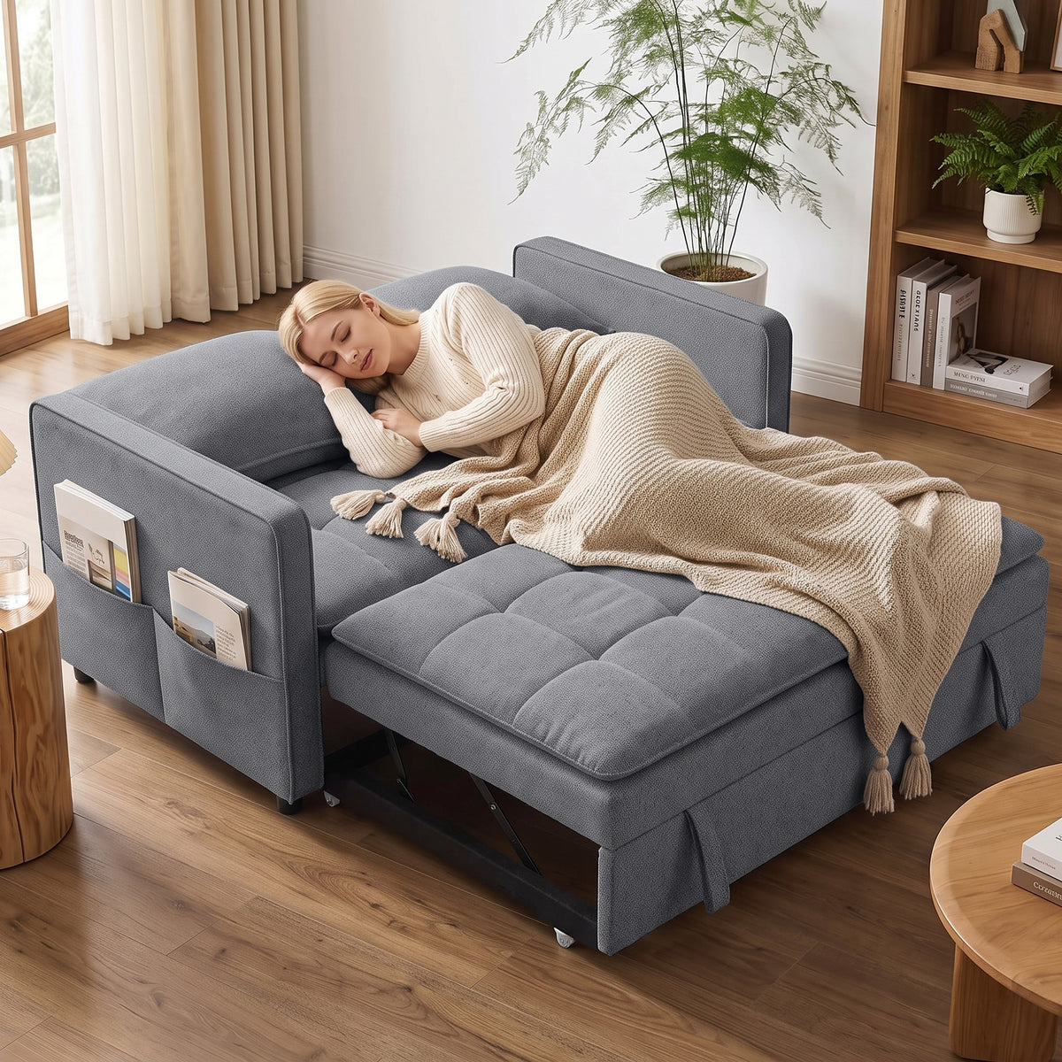 Canapé Convertible 2 Places, Canapé-Lit Clic-Clac 130 cm, Dossier Réglable, Poches Latérales, Gris Foncé-8
