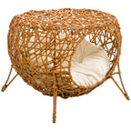 Niche pour chat lit pour chat panier chat maison de chat en rotin coussin épais Ø 40 x 32 cm marron clair-0