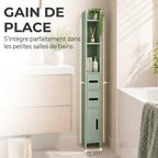 Meuble Colonne de Salle de Bain, Armoire Toilette Haute avec Étagères et Placards - 15 x 17 x 120 cm, Vert Clair-3