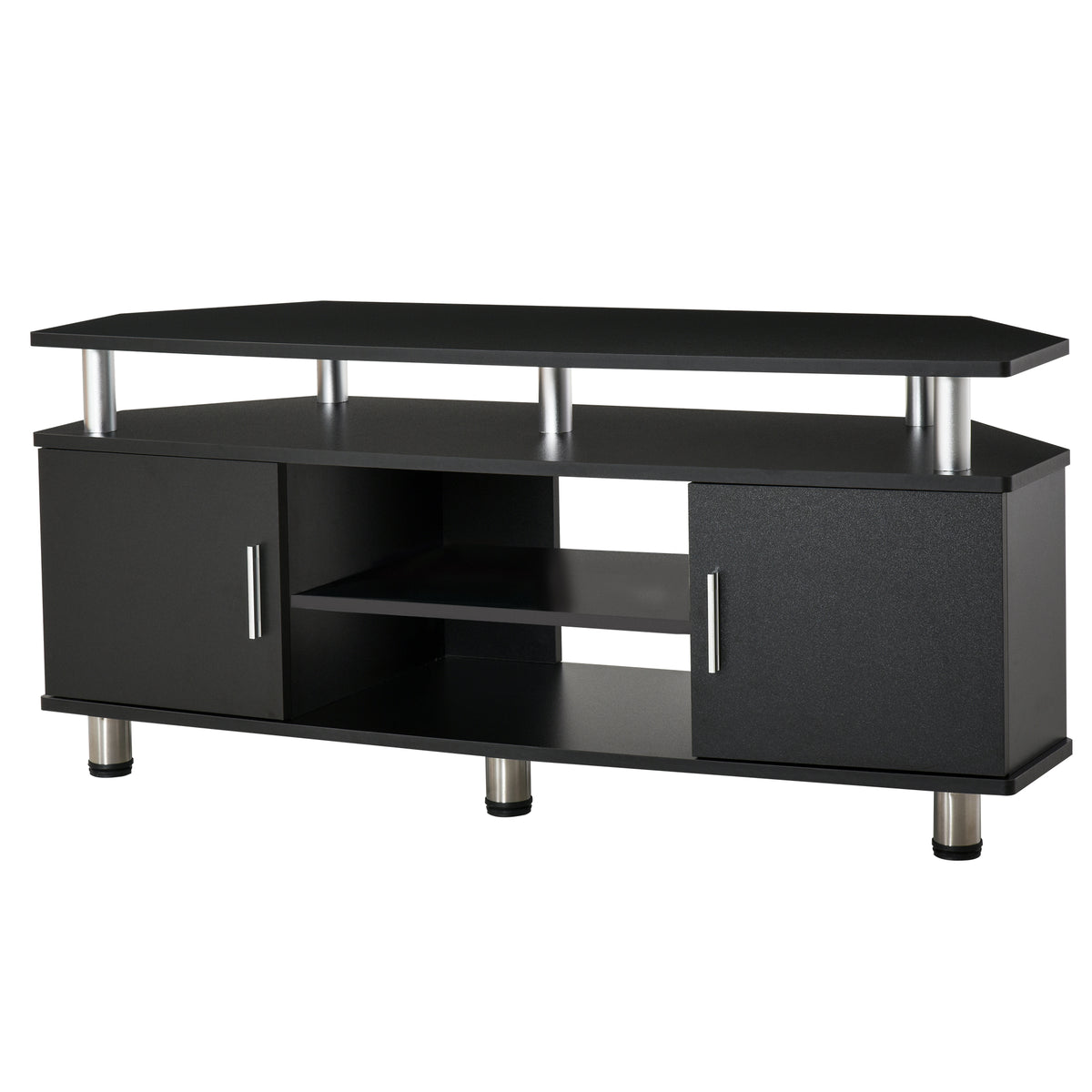 Meuble TV meuble télé bois banc TV pour téléviseur jusqu'à 55 pouces avec grand plateau, placards à portes et-0