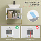 Meuble sous lavabo meuble de salle de bain avec placard double porte pieds en acier doré 60 x 30 x 65 cm blanc-3