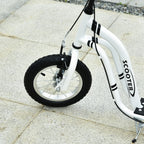 Trottinette enfants, grandes roues pneumatiques 12 pouce en caoutchouc, charge 100 kg, trottinette tout terrain avec double freins, hauteur réglable et béquille latérale, 5 à 12 ans, blanc-7
