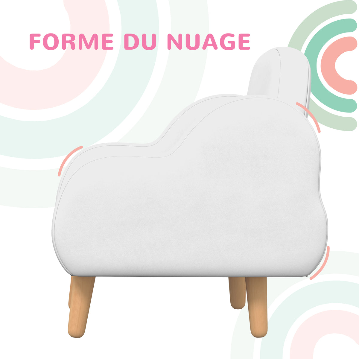 Fauteuil pour enfant design scandinave nuage grand confort avec piètement inclinés et tissu 46 x 51 x 55 cm blanc-3