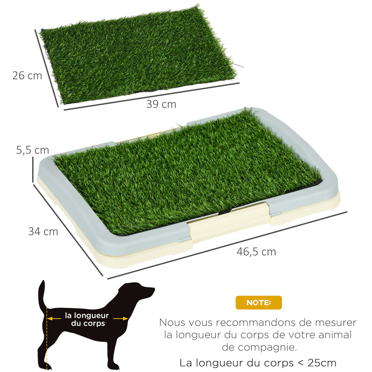 Toilette pour chien litière avec tapis en gazon artificiel plateau et panneau grillagé 46,5 x 34 cm-2