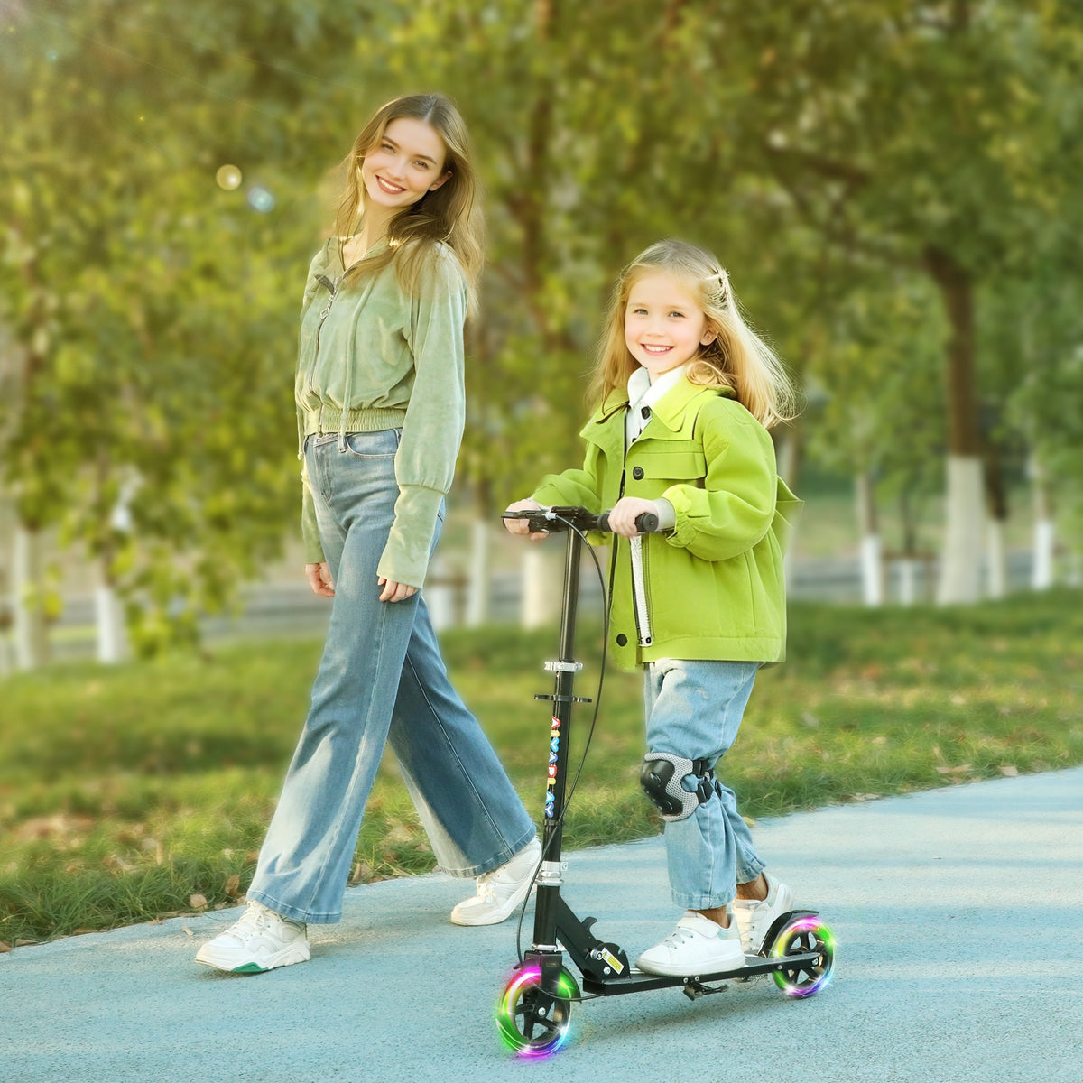 Trottinette enfants 3 à 8 ans, trottinette pliable à 2 roues LED roues lumineuses, 4 réglages en hauteur, noir-1