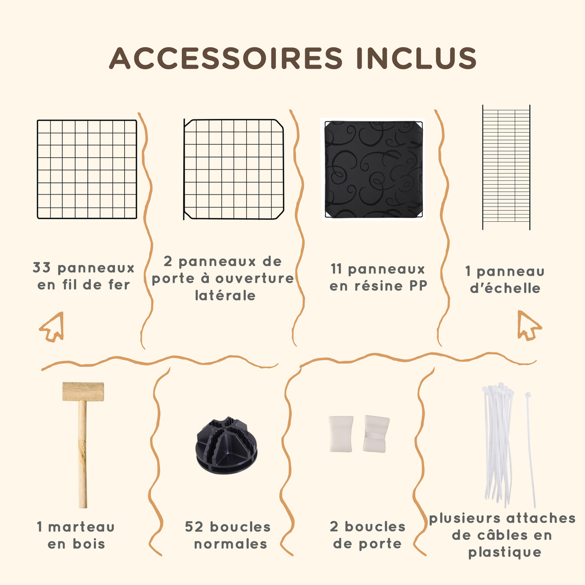 Parc enclos modulable DIY, 2 niveaux, enclos pour petits animaux, hamsters, lapins, cochon d'inde, panneaux grillagés, 45 panneaux, 175 x 105 x 70 cm, noir-7