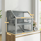 Cage Hamster Rongeur à 3 Niveaux, Base Amovible Profonde, Cabane, Balançoire, 80x50x76cm Gris Clair-2