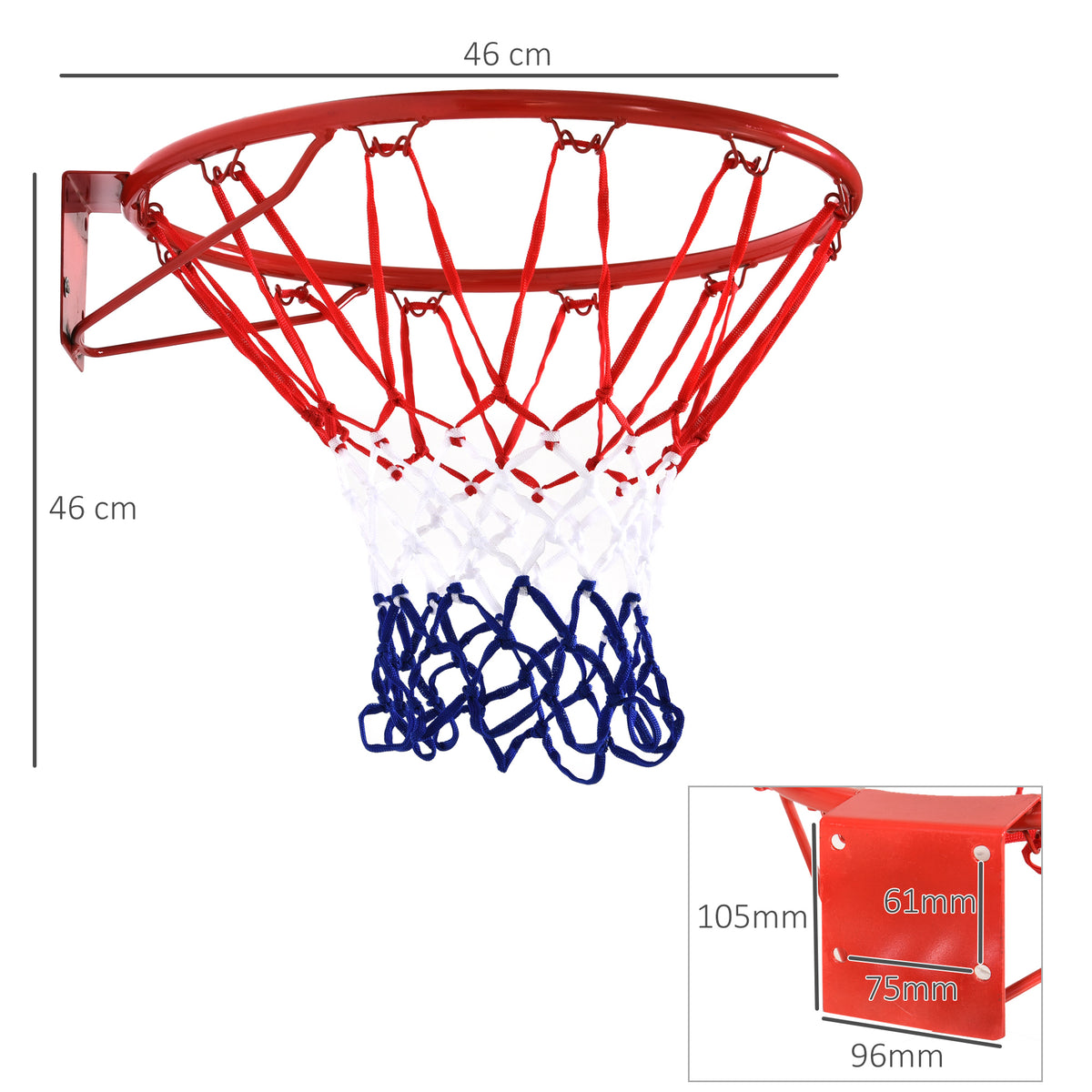 Panier de basket, anneau de basketball avec filet, suspendu mural intérieur et extérieur, Ø 46 x 46 cm, rouge-2