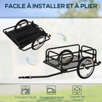 Remorque vélo remorque de transport pour vélo 70L 139L x 71,5l x 49H cm barre d'attelage universelle acier noir-4