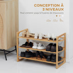 Étagère à chaussures à 3 niveaux porte-chaussures en bambou 9 paires de chaussures 76 x 33 x 51 cm naturel-3