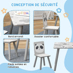 Ensemble table et chaises pour enfants, table pour enfant avec 2 chaises, motif animaux pour chambre à coucher gris-4