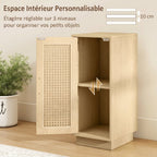 Lot de 2 Tables de Chevet, Étagère Réglable et Porte en Résine Tressée, Style Bohème, 25 x 30 x 60 cm, Bois Naturel-5