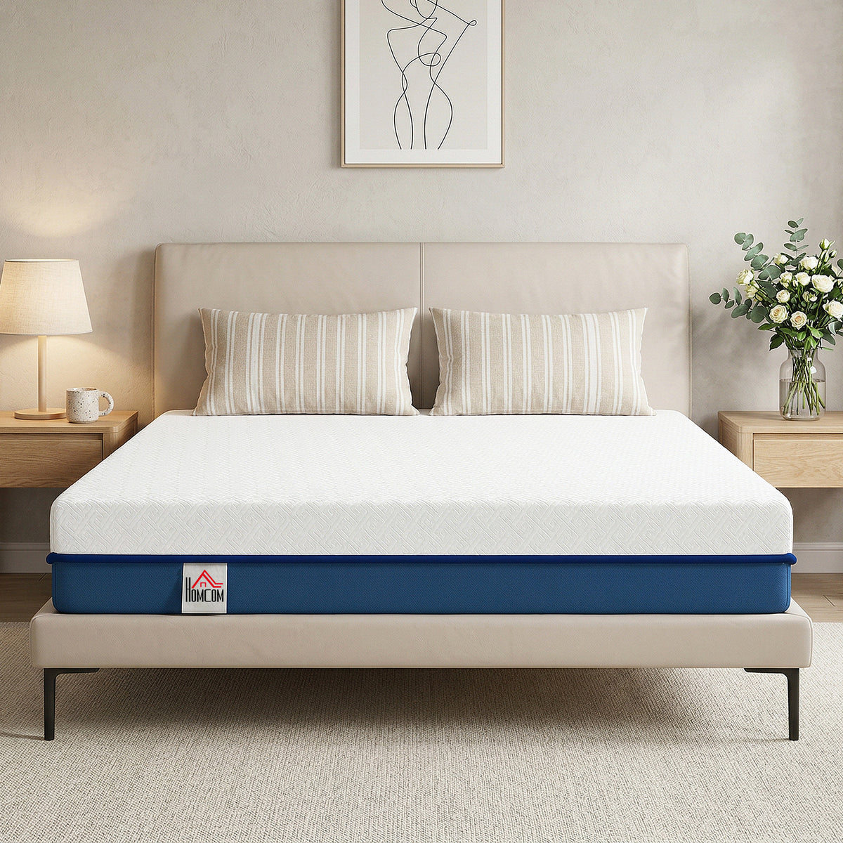 Matelas 140x190cm, matelas 2 personnes, mousse à mémoire de forme au thé vert, housse amovible lavable, fermeté moyenne-1