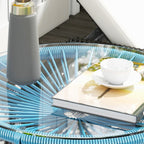 Table basse ronde de jardin en résine aspect rotin métal et plateau verre trempé Ø 50 x 50H cm-8