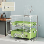 Cage pour hamster à 2 niveaux avec roue de course salle de bain en sable pour hamster nain 44,5 x 28 x 44 cm vert-2