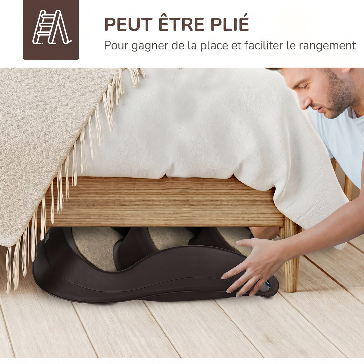 Escalier pour Chien Pliant à 3 Marches Antidérapantes, pour Chiens Âgés, Chiots, Lit, Canapé, 49x38x38cm, Marron-4