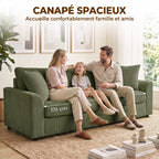 Canapé 3 places 212 cm avec 2 coussins à ressorts, tissu velours côtelé, pour salon, chambre, bureau à domicile, vert-3