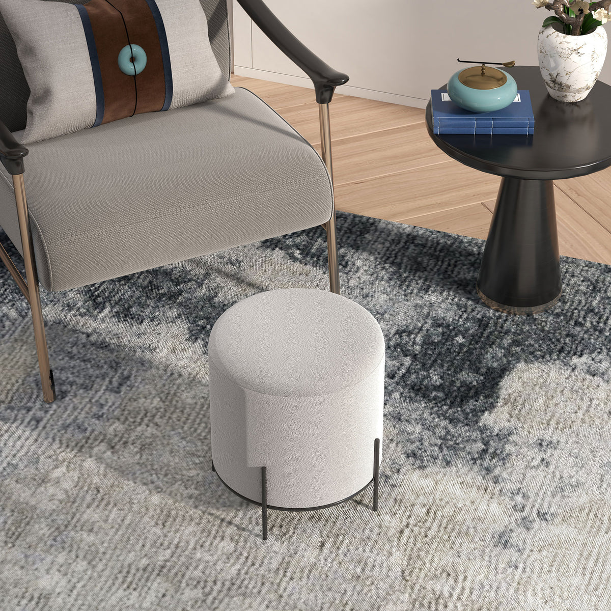 Pouf ottoman tabouret pouf repose-pied en velours pieds en acier pour salon chambre Ø 35 x 38 cm gris clair-6