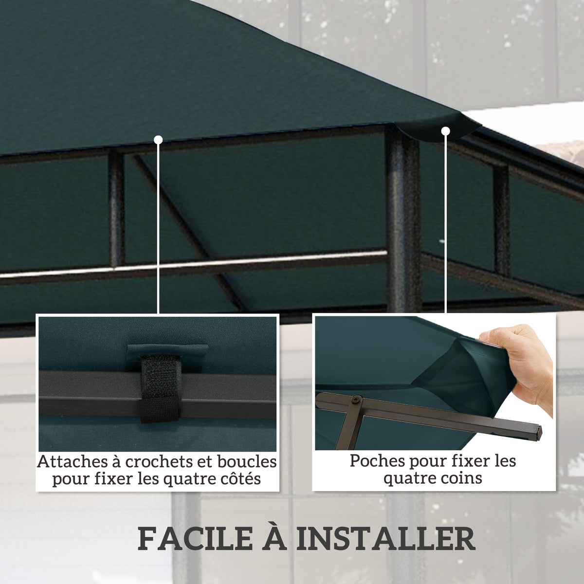 Toile de rechange pour pavillon tonnelle tente toit de remplacement gazebo de jardin tissu polyester 180 g/m²-4