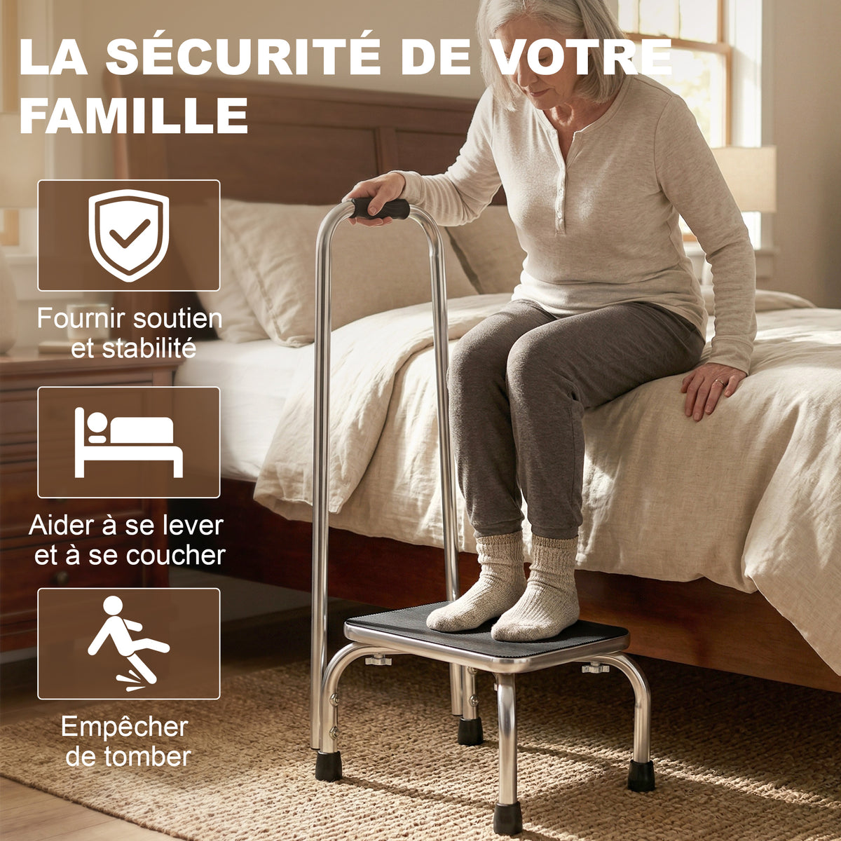 Marche Barre d'appui - marchepied de sécurité - Plateforme & Patins antidérapants - Acier galvanisé, gris et noir-3