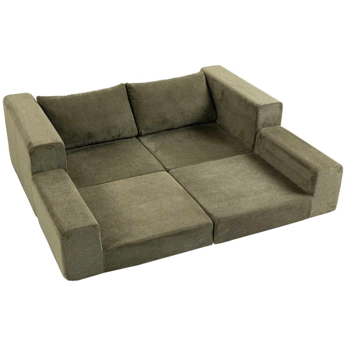 Canapé Convertible 2 Places 4 en 1, Canapé-Lit Compressé en Chenille 208 cm avec Assise Large, 2 Oreillers, Vert-0