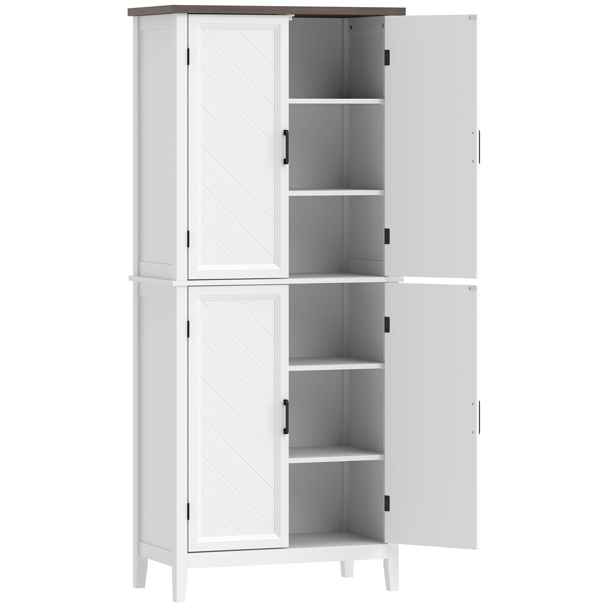 Buffet haut cuisine 6 niveaux, armoire de cuisine, 4 portes à chevrons et 4 étagères réglables, 76x40x178,5cm, blanc-0