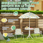 Ensemble salon de jardin extérieur enfant 4 pièces, motif éléphant et girafe, parasol réglable Ø 100 cm, chaise pliable-6
