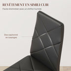 Lot de 2 chaises de salle à manger avec dossier haut, revêtement synthétique et pieds en acier, noir-4