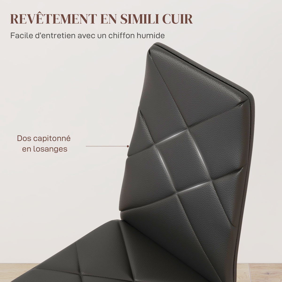 Lot de 2 chaises de salle à manger avec dossier haut, revêtement synthétique et pieds en acier, noir-4