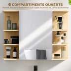 Armoire murale salle de bain avec miroir, meuble salle de bain avec étagères ouvertes, 80 x 20 x 59 cm, bois naturel-4